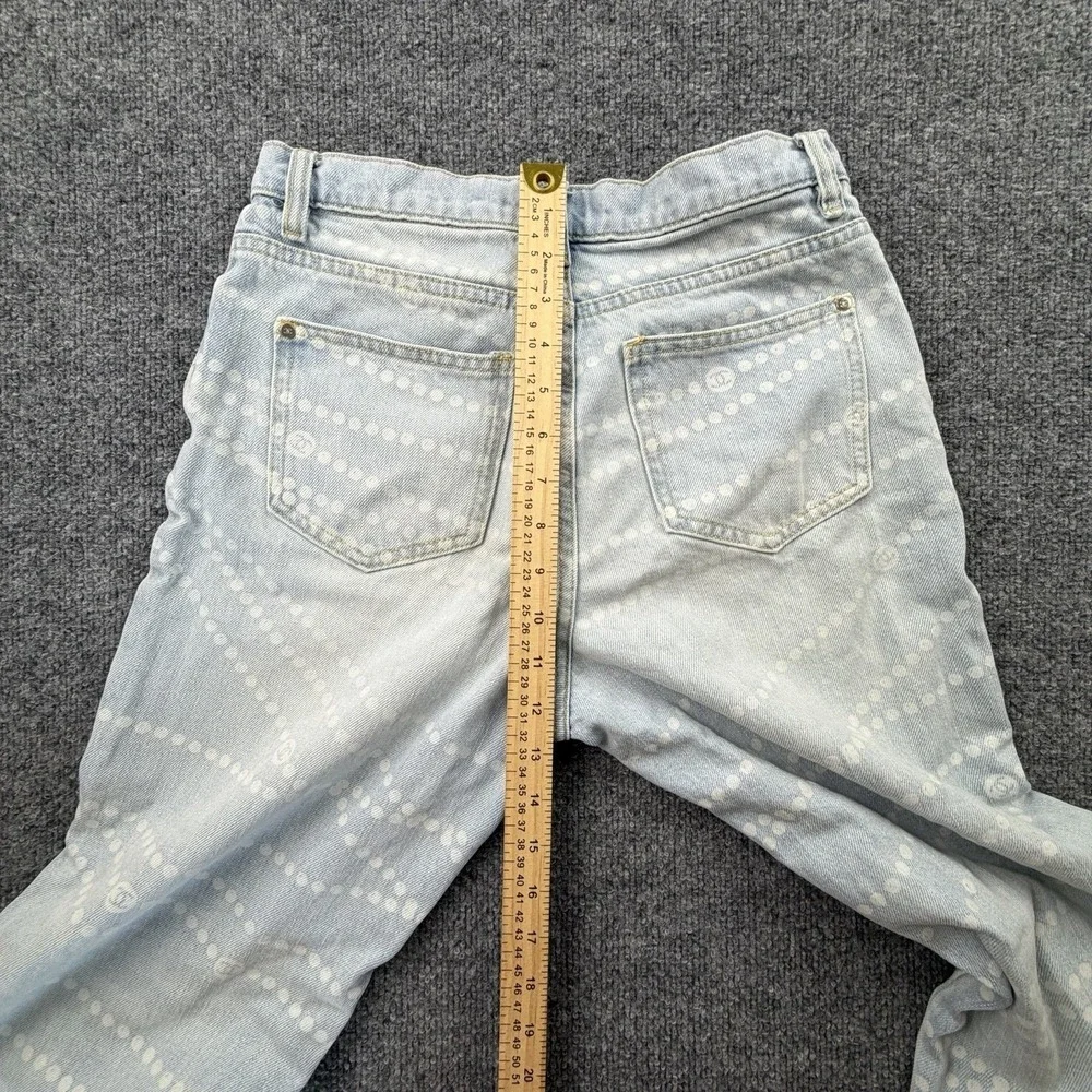 CHANEL CC Logo Monogram Jeans 38 Light Blue Denim Designer Pants - Picture 14 of 16